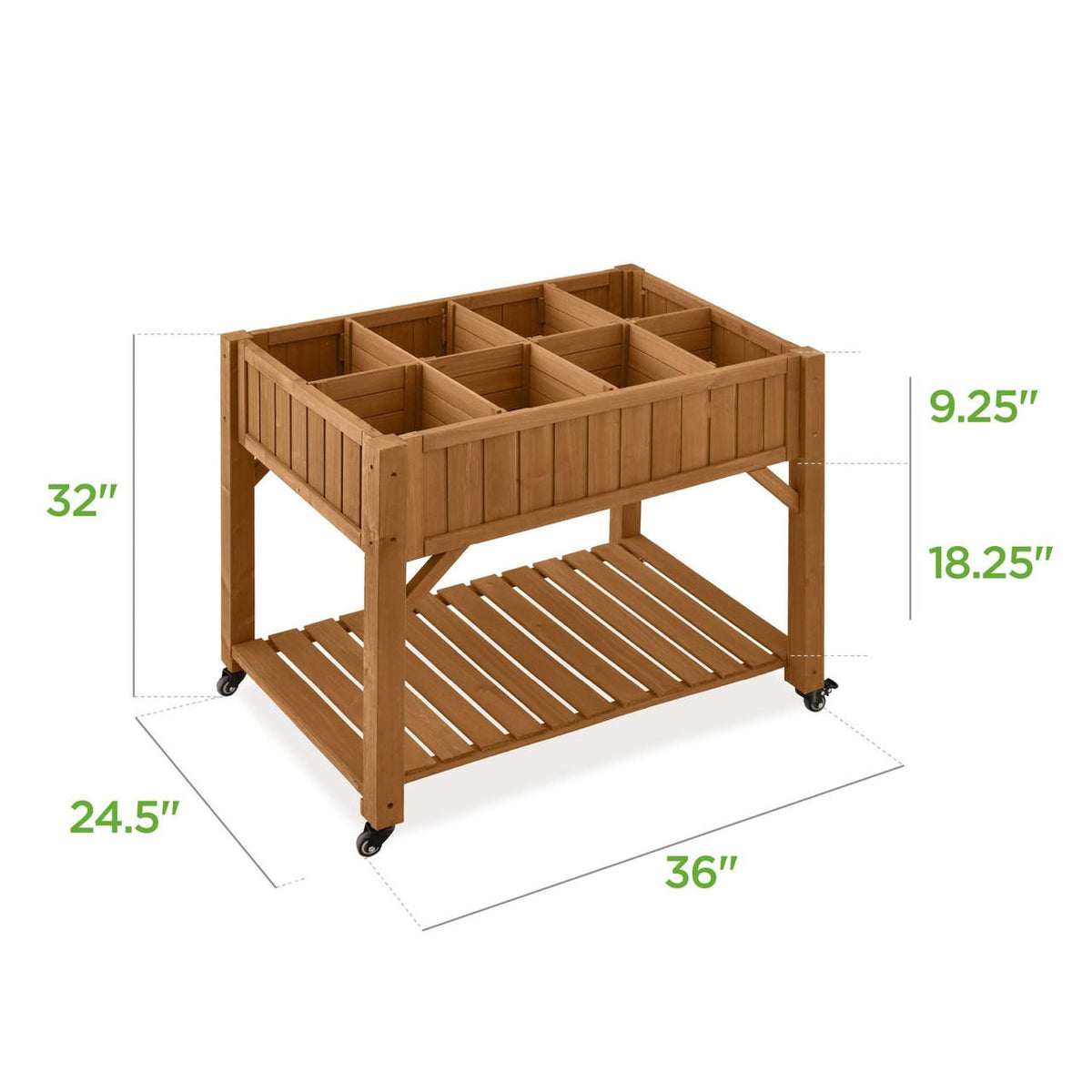 FastFurnishings Outdoor Elevated Raised Garden Bed Planter Box with Locking Wheels