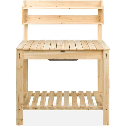 FastFurnishings Outdoor Garden Wood Potting Bench Expandable Top with Food Grade Plastic Sink