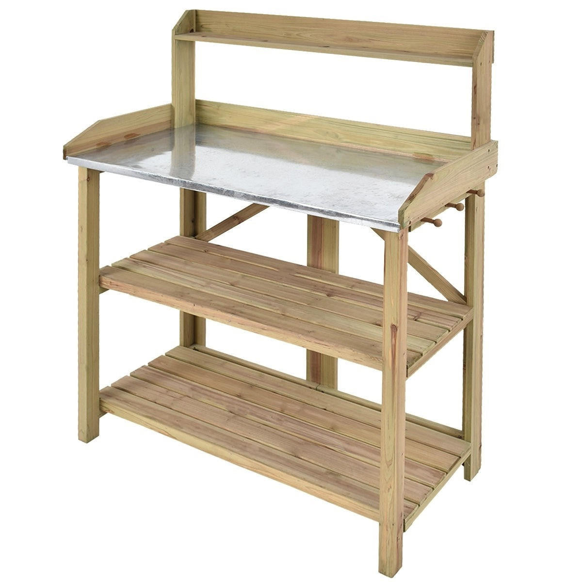 FastFurnishings Outdoor Garden Workstation Potting Bench with Metal Top