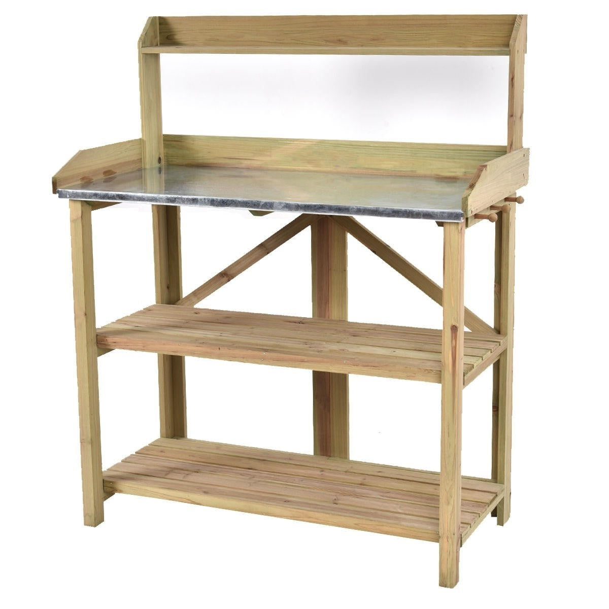 FastFurnishings Outdoor Garden Workstation Potting Bench with Metal Top
