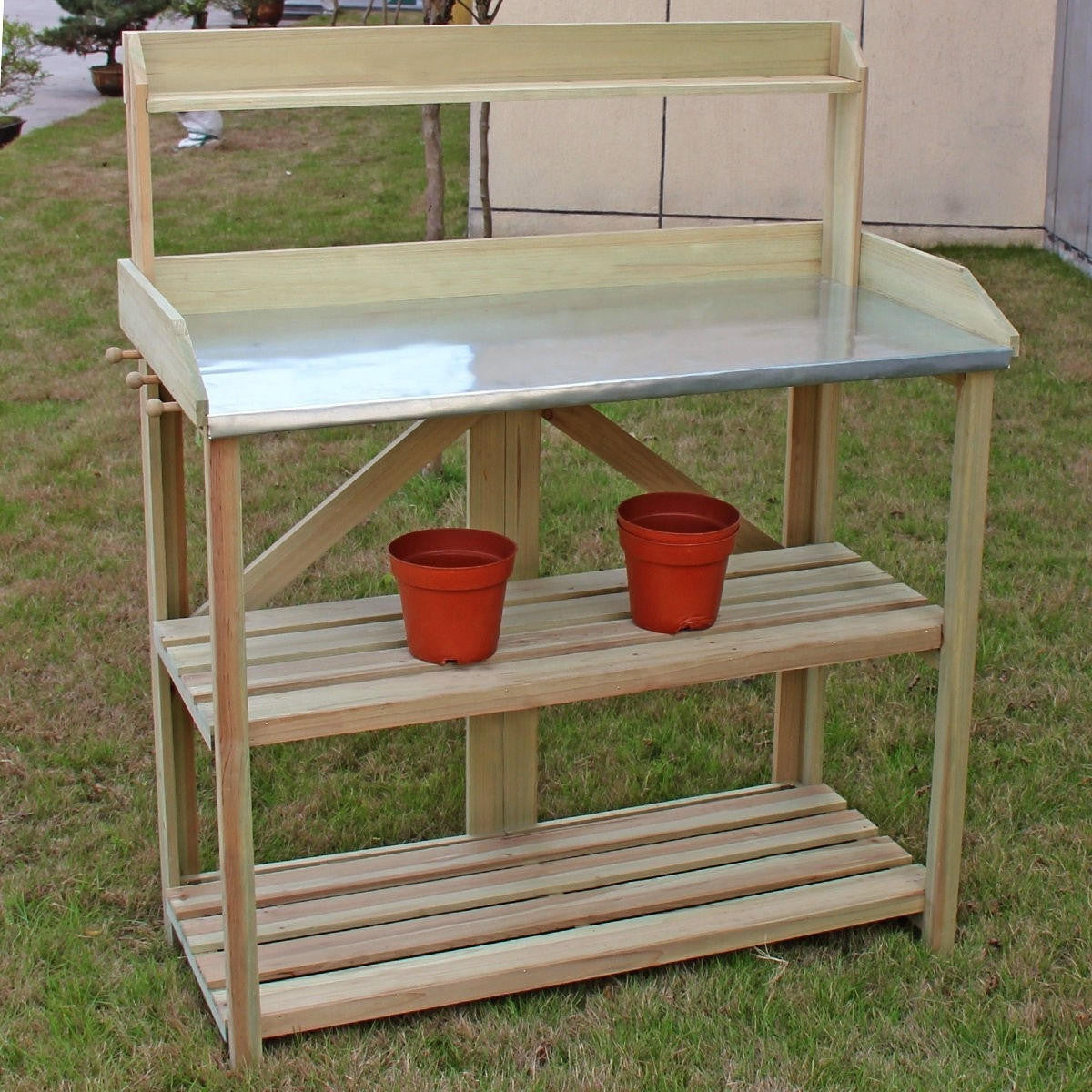 FastFurnishings Outdoor Garden Workstation Potting Bench with Metal Top