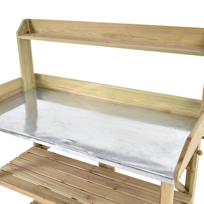 FastFurnishings Outdoor Garden Workstation Potting Bench with Metal Top
