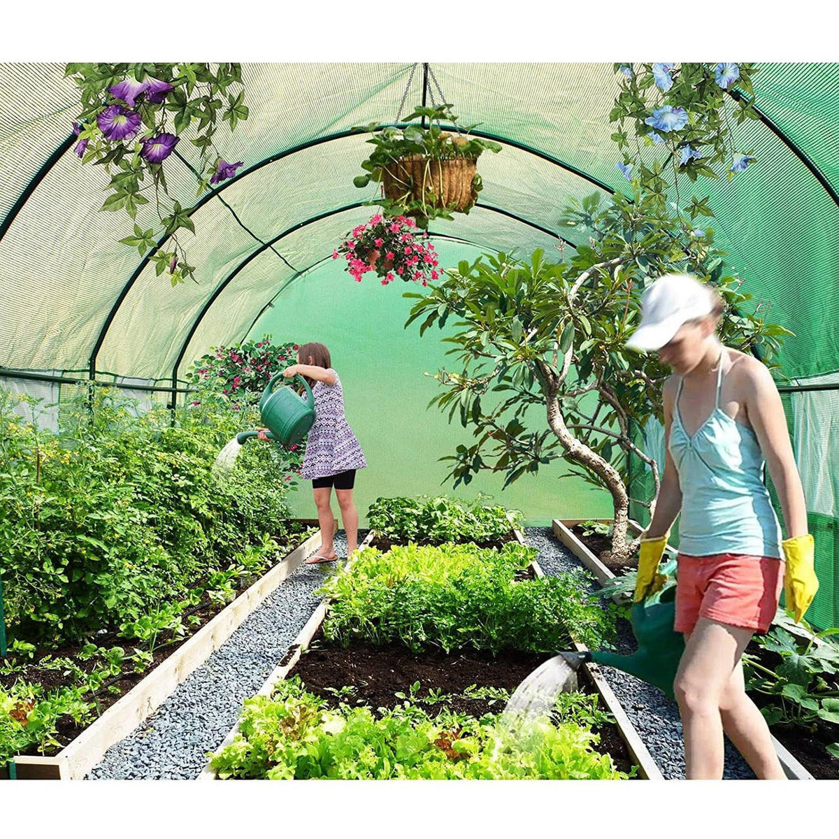 FastFurnishings Outdoor Greenhouse 10 x 20 x 7 Ft with Heavy Duty Steel Frame and Green PE Cover