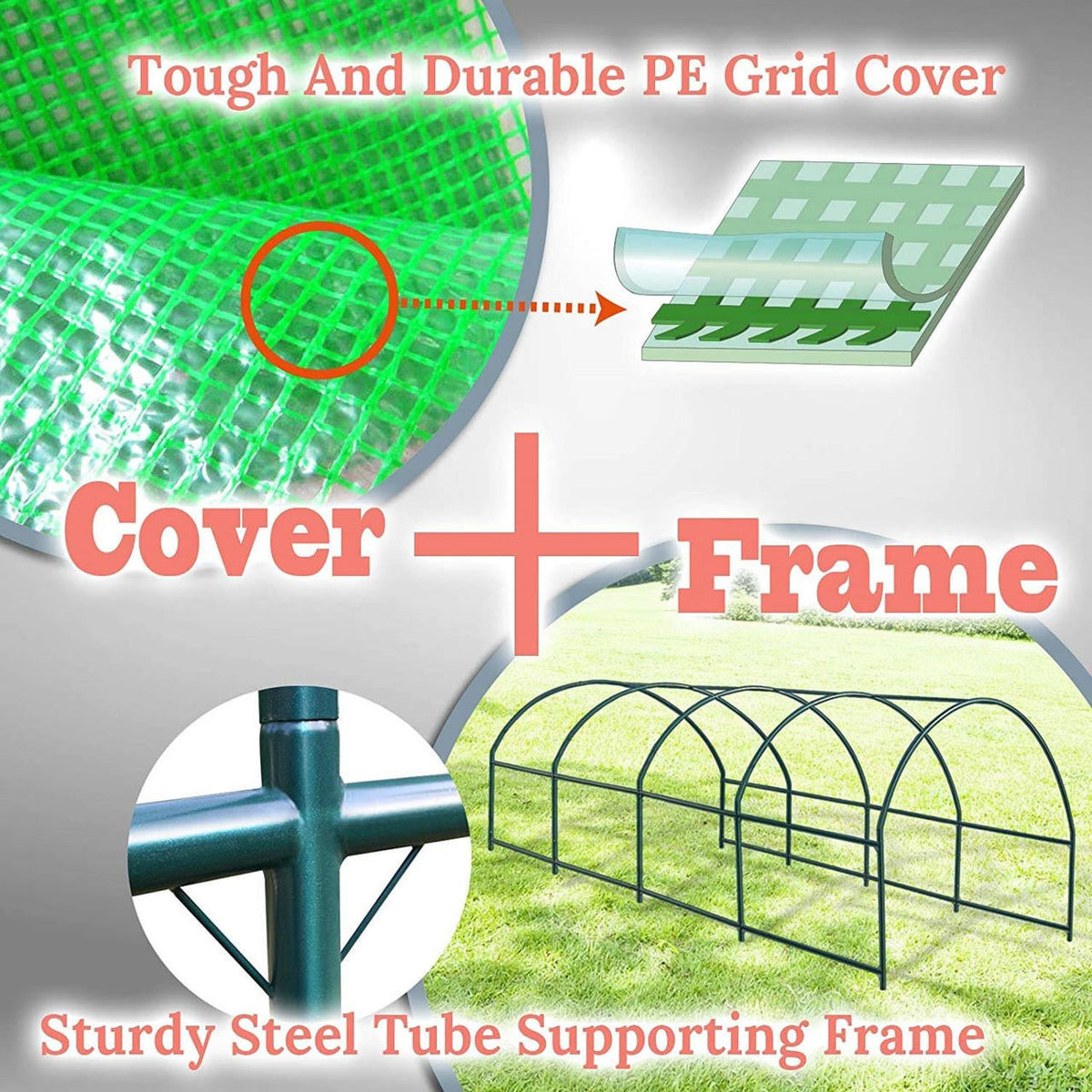 FastFurnishings Outdoor Greenhouse 10 x 20 x 7 Ft with Heavy Duty Steel Frame and Green PE Cover