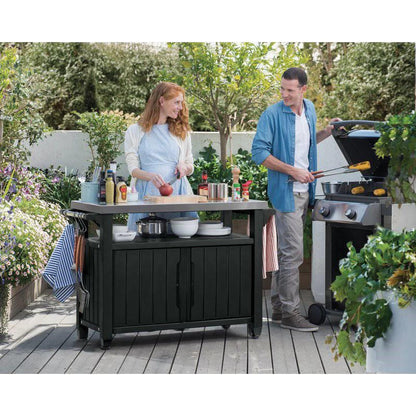 FastFurnishings Outdoor Grill Party Bar Serving Cart with Storage in Graphite Grey