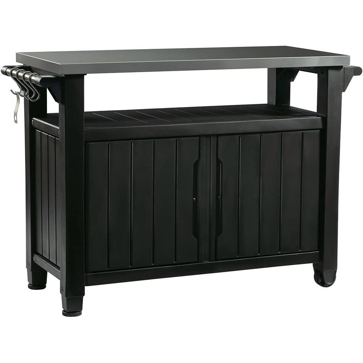 FastFurnishings Outdoor Grill Party Bar Serving Cart with Storage in Graphite Grey