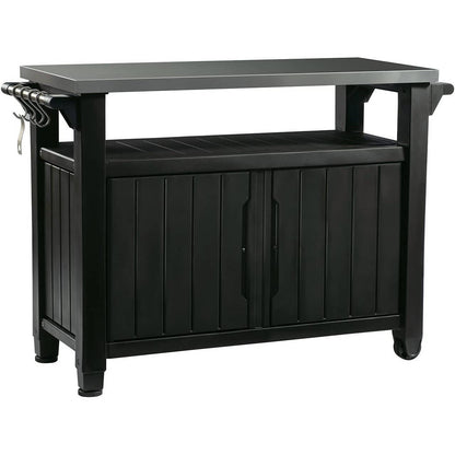 FastFurnishings Outdoor Grill Party Bar Serving Cart with Storage in Graphite Grey