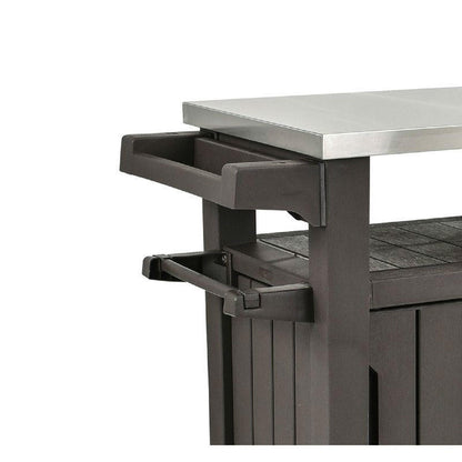 FastFurnishings Outdoor Grill Party Caster Bar Serving Cart with Storage Dark Brown