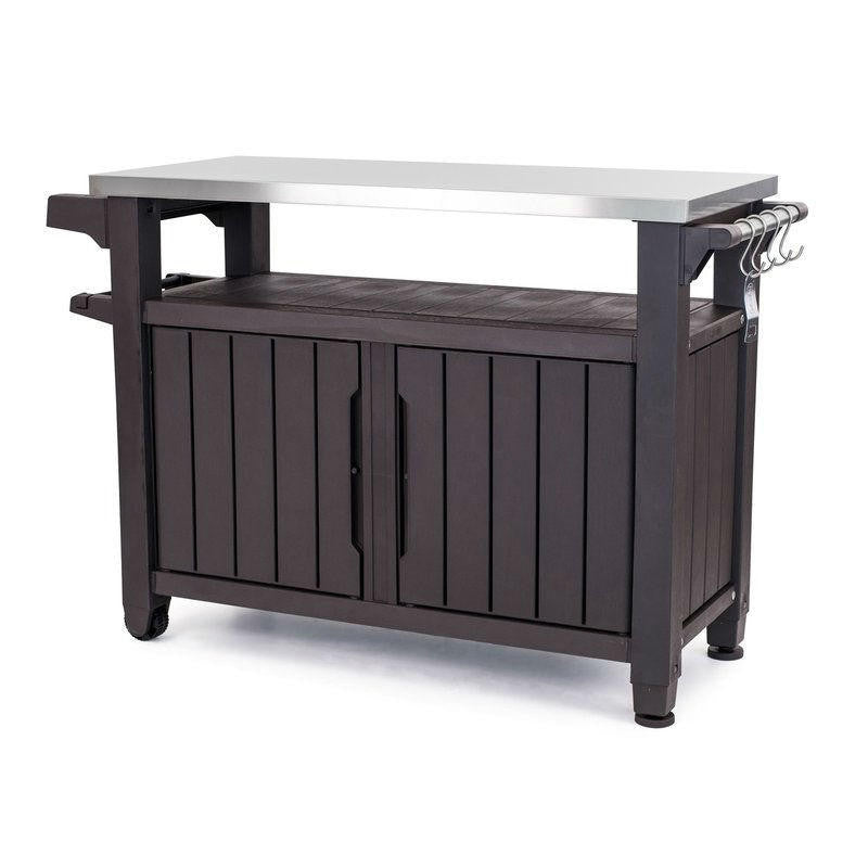 FastFurnishings Outdoor Grill Party Caster Bar Serving Cart with Storage Dark Brown