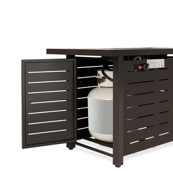 FastFurnishings Outdoor Heating Brown Steel LP Gas Propane Fire Pit w/ Auto Ignition