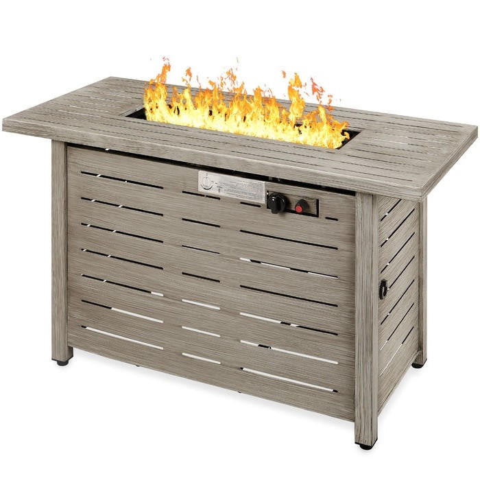 FastFurnishings Outdoor Heating Grey Steel LP Gas Propane Fire Pit w/ Auto Ignition