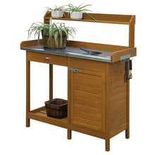 FastFurnishings Outdoor Home Garden Potting Bench with Metal Table Top and Storage Cabinet