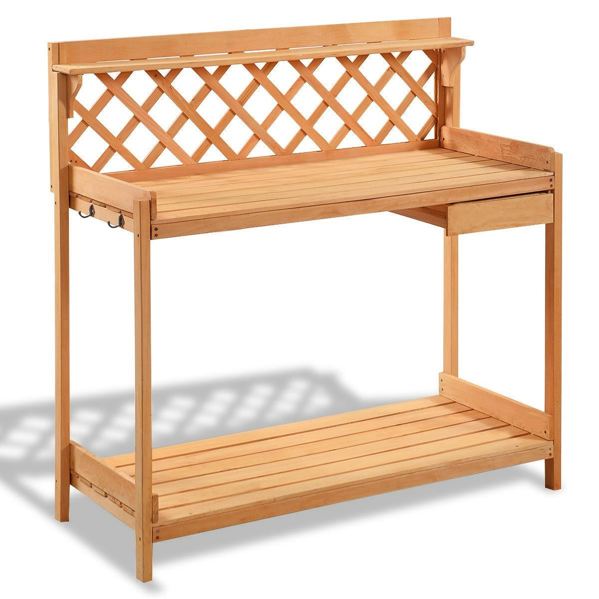 FastFurnishings Outdoor Home Garden Wooden Potting Bench with Storage Drawer