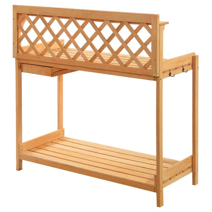 FastFurnishings Outdoor Home Garden Wooden Potting Bench with Storage Drawer
