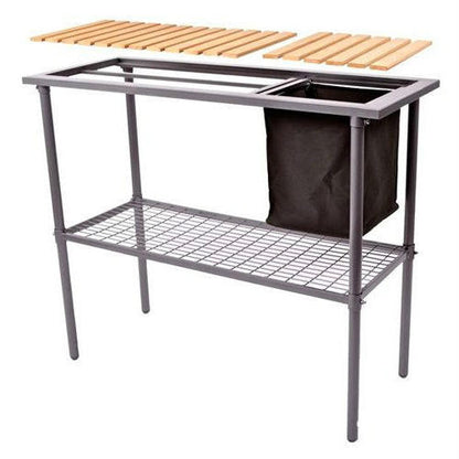 FastFurnishings Outdoor Metal Garden Bench Work Table with Wood Top