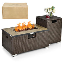 FastFurnishings Outdoor Propane Fire Pit with Side Table Tank Holder in Brown PE Rattan