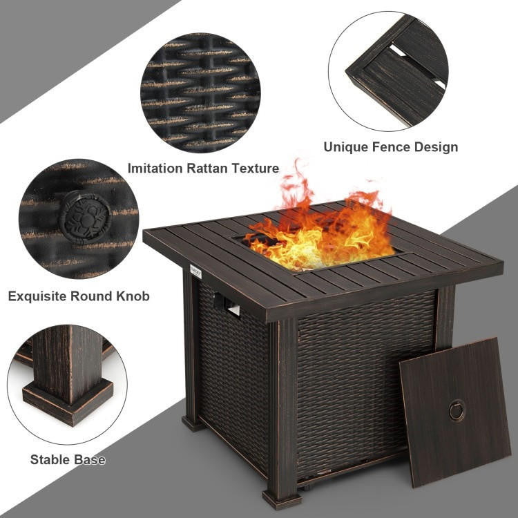 FastFurnishings Outdoor Square Propane Gas Fire Pit Table with Adjustable Flame