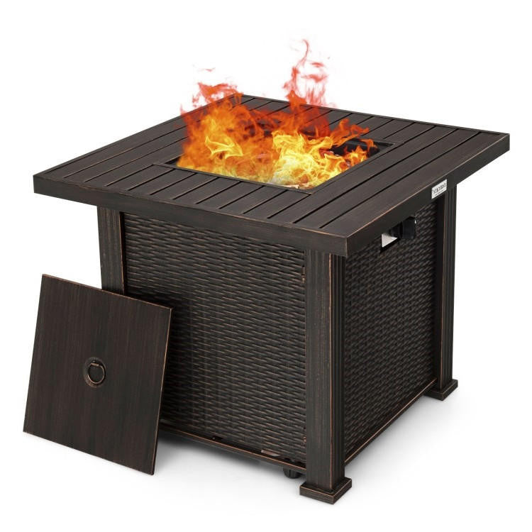 FastFurnishings Outdoor Square Propane Gas Fire Pit Table with Adjustable Flame