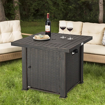 FastFurnishings Outdoor Square Propane Gas Fire Pit Table with Adjustable Flame