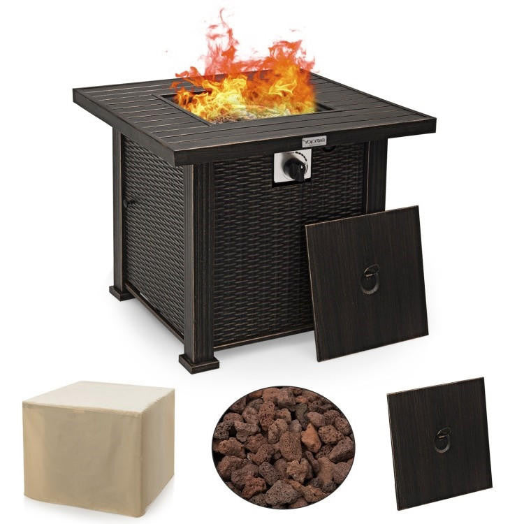 FastFurnishings Outdoor Square Propane Gas Fire Pit Table with Adjustable Flame