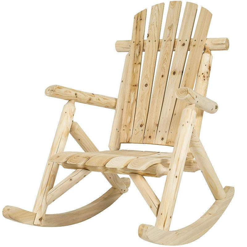 FastFurnishings Outdoor Wooden Log Rocking Chair - Adirondack Style