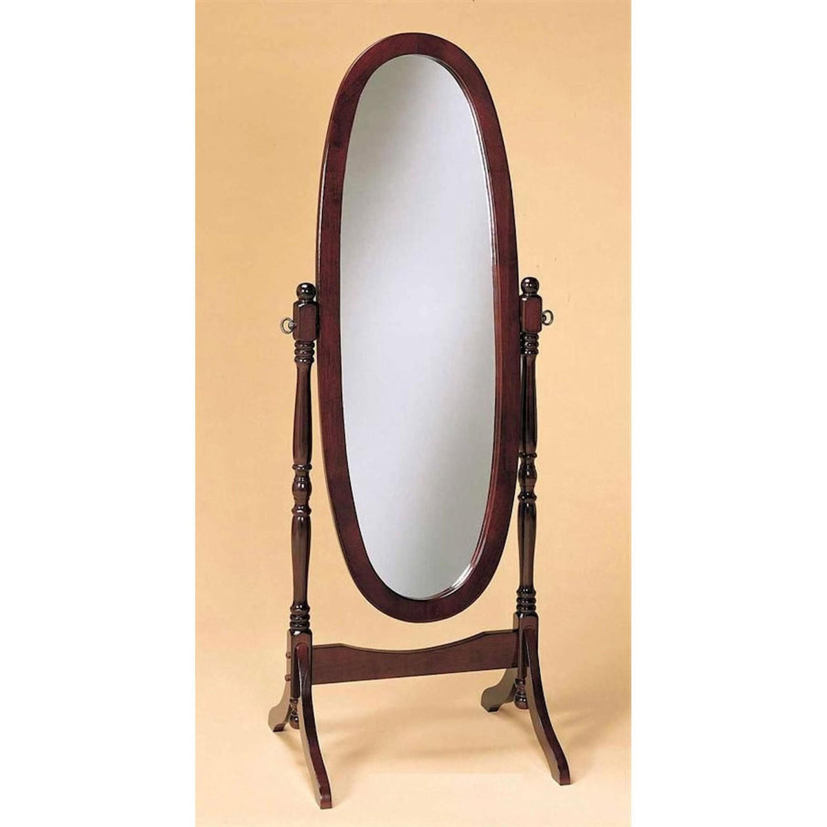 FastFurnishings Oval Cheval Mirror Full Length Solid Wood Floor Mirror in Cherry