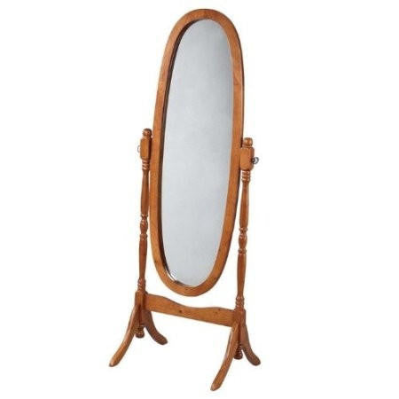 FastFurnishings Oval Cheval Mirror in Oak Finish