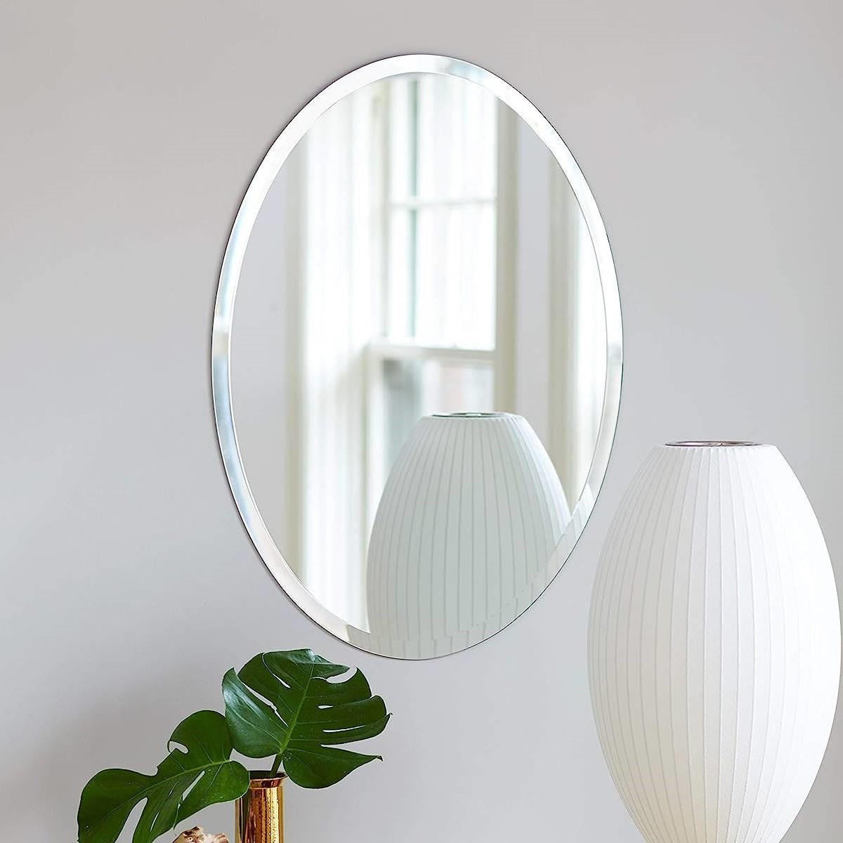 FastFurnishings Oval Frameless 36-inch Beveled Bathroom Bedroom Living Room Vanity Wall Mirror