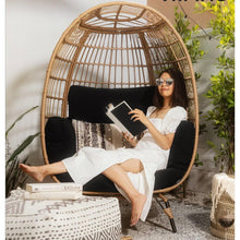 FastFurnishings Oversized Patio Lounger Indoor/Outdoor Wicker Egg Chair Black