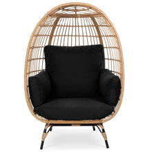 FastFurnishings Oversized Patio Lounger Indoor/Outdoor Wicker Egg Chair Black