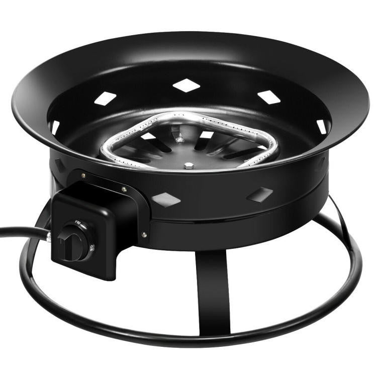 FastFurnishings Portable Outdoor Black Metal Propane Fire Pit with Cover and Carry Kit