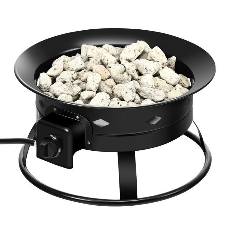 FastFurnishings Portable Outdoor Black Metal Propane Fire Pit with Cover and Carry Kit