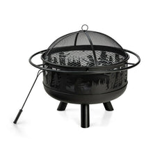 FastFurnishings Portable Patio Screened Wood Burning Fire Pit Cooking Grill with Poker
