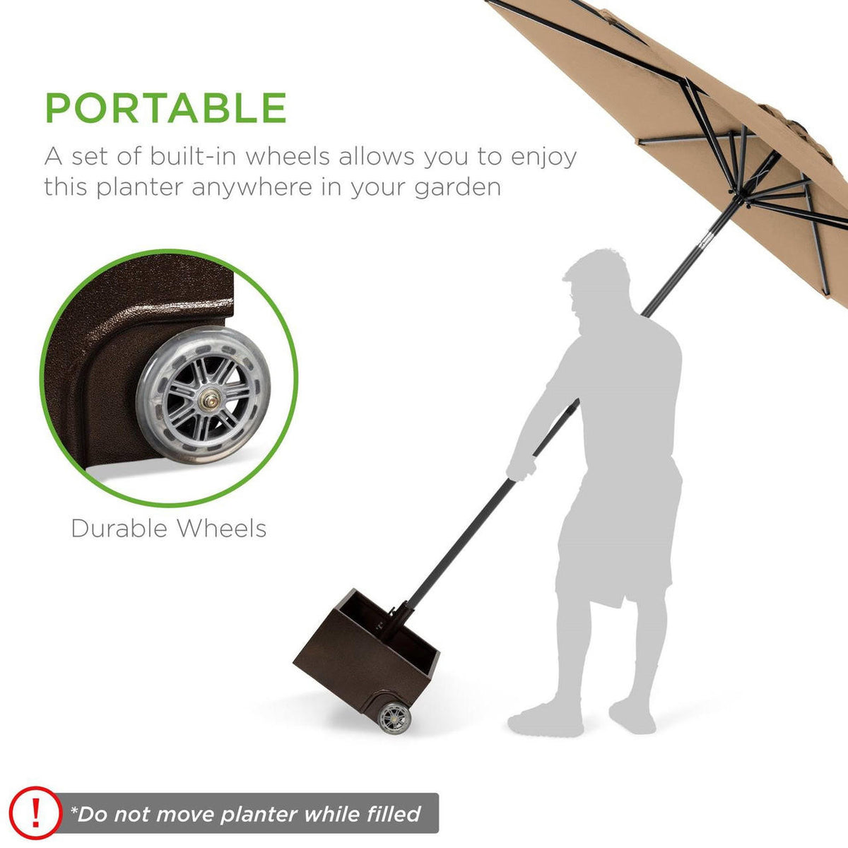FastFurnishings Portable Wheeled Powder Coated Steel Umbrella Base Stand / Planter Box