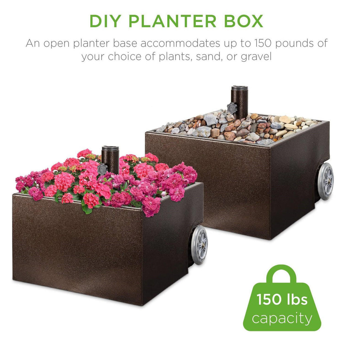 FastFurnishings Portable Wheeled Powder Coated Steel Umbrella Base Stand / Planter Box
