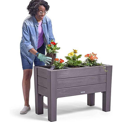 FastFurnishings Rectangular Plastic Raised Garden Bed Planter Box - Dark Grey Cedar Wood Finish