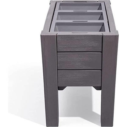 FastFurnishings Rectangular Plastic Raised Garden Bed Planter Box - Dark Grey Cedar Wood Finish