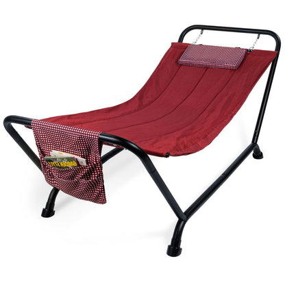 FastFurnishings Red Waterproof Patio Hammock w/ Stand Pillow Storage Pockets
