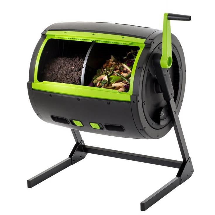 FastFurnishings Rotating 65-Gallon Compost Bin Tumbler with 2 Compartments