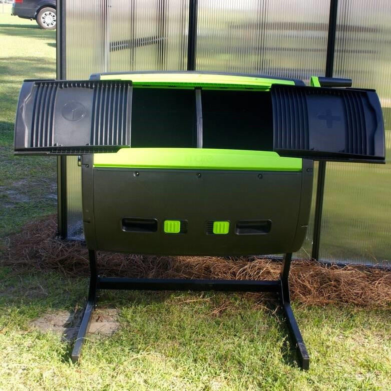 FastFurnishings Rotating 65-Gallon Compost Bin Tumbler with 2 Compartments