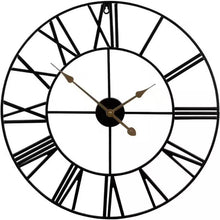 FastFurnishings Round 24-inch Black Metal Roman Numeral Wall Clock with Gold Hands