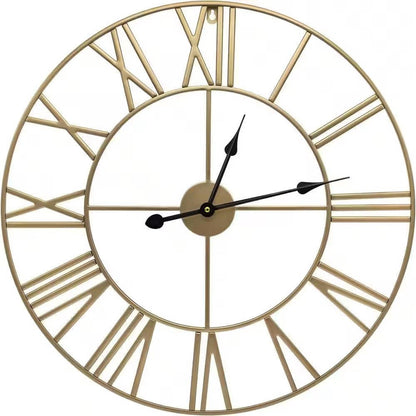 FastFurnishings Round 24-inch Decorative Gold Metal Wall Clock Roman Numerals and Black Hands