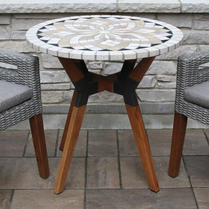 FastFurnishings Round 30-inch Bistro Style Outdoor Patio Table with Marble Tile Top