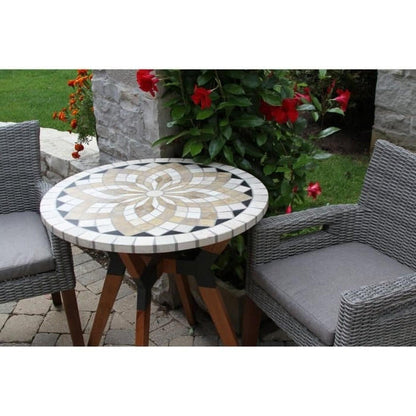 FastFurnishings Round 30-inch Bistro Style Outdoor Patio Table with Marble Tile Top