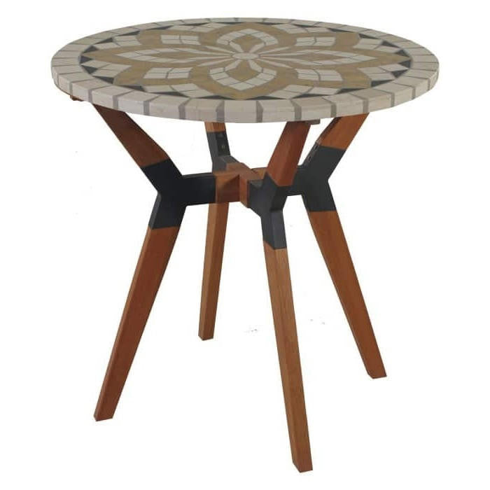 FastFurnishings Round 30-inch Bistro Style Outdoor Patio Table with Marble Tile Top