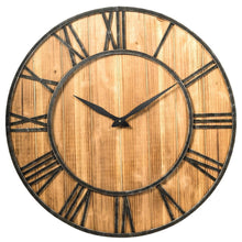FastFurnishings Round 30-inch Roman Numeral Silent Wood Metal Farmhouse Wall Clock