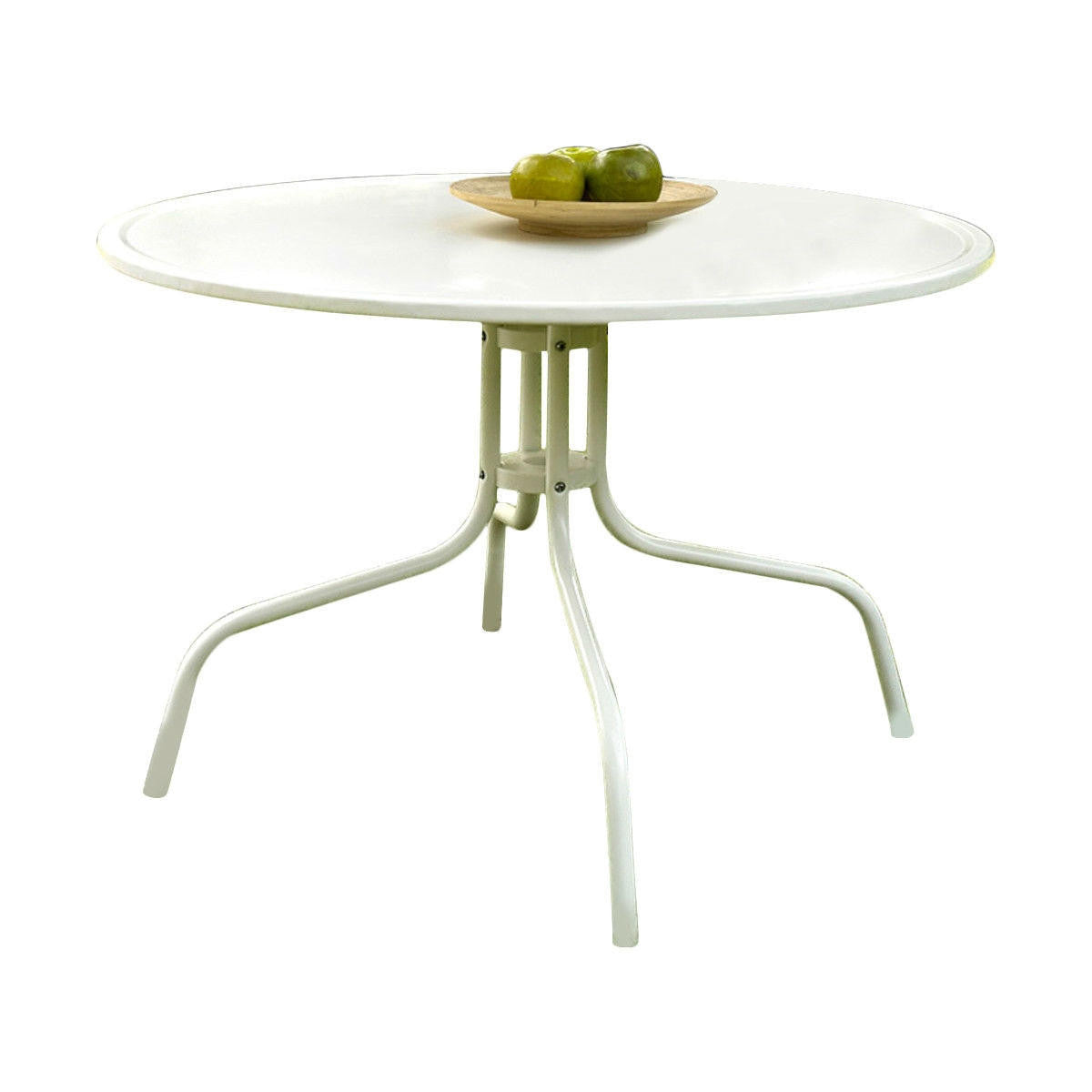 FastFurnishings Round Patio Dining Table in White Outdoor UV Resistant Metal