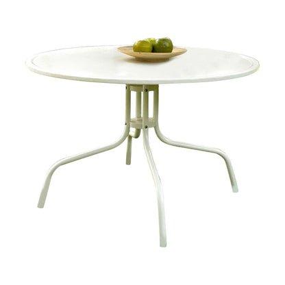 FastFurnishings Round Patio Dining Table in White Outdoor UV Resistant Metal