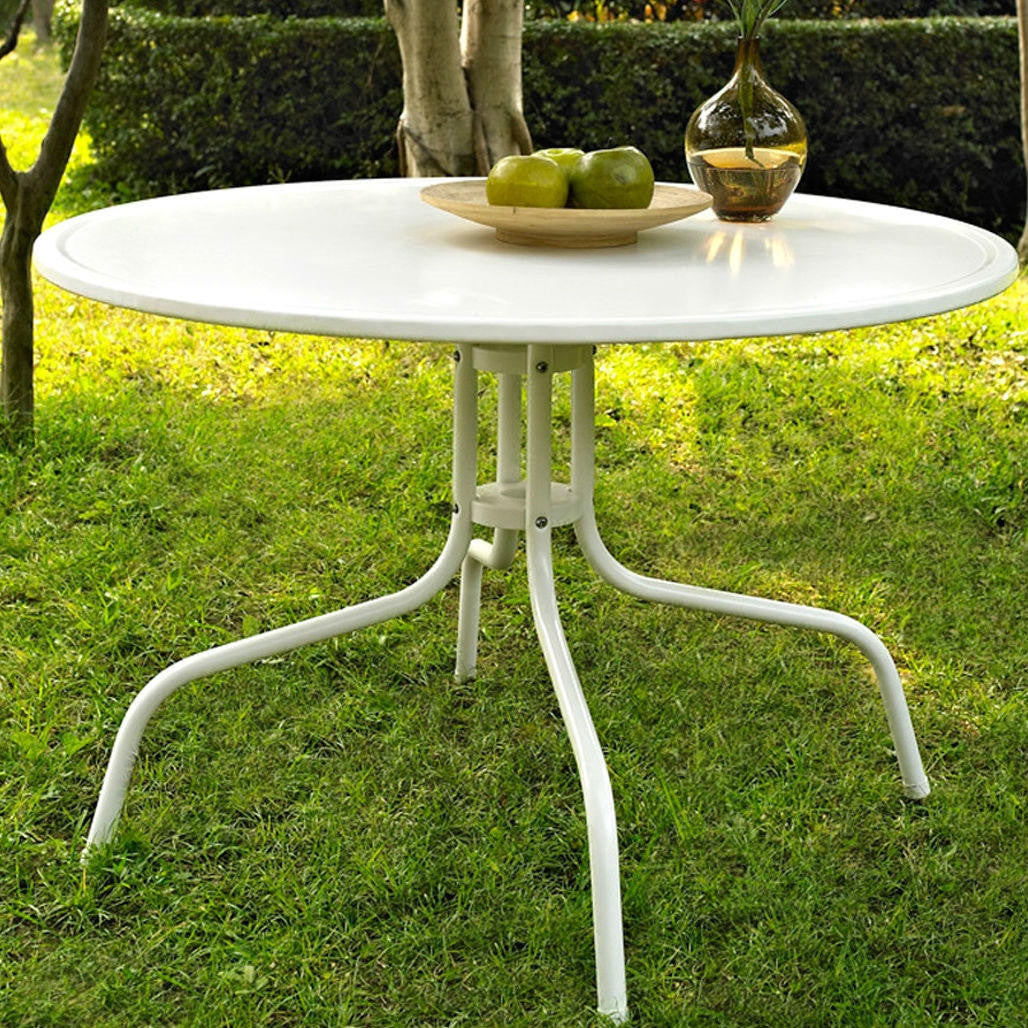 FastFurnishings Round Patio Dining Table in White Outdoor UV Resistant Metal