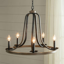 FastFurnishings Rustic 5 Light Dimmable Farm Home Circle Metal Chandelier Oak Finish